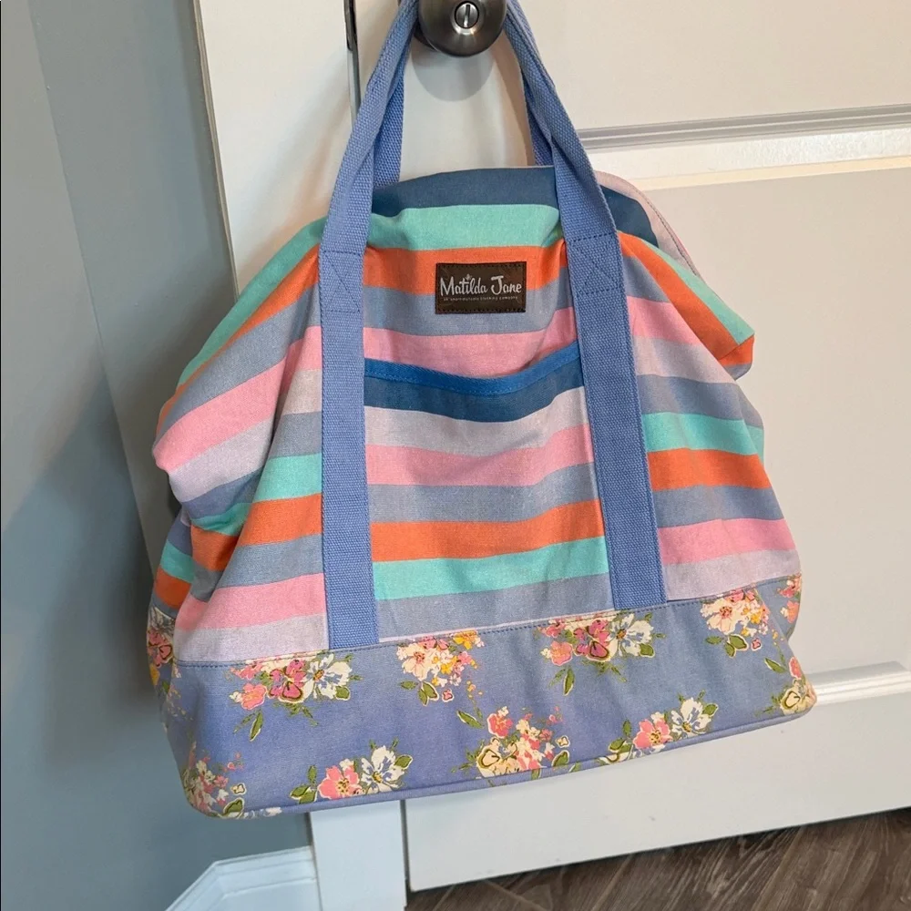 Matilda Jane floral Multicolor Striped weekender canvas Tote **holds tons!** - Picture 1 of 8